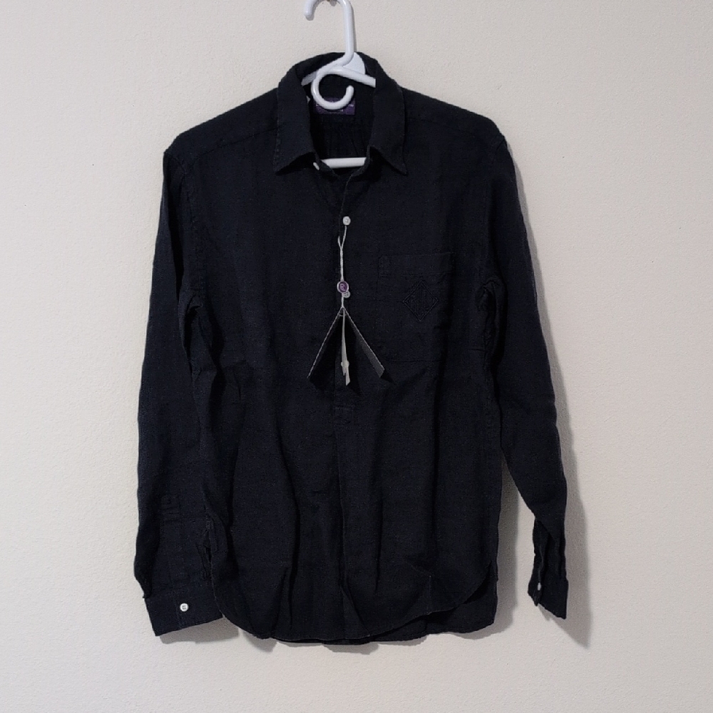 Ralph Lauren Purple Label Navy Blue monogram Linen Lightweight Shirt